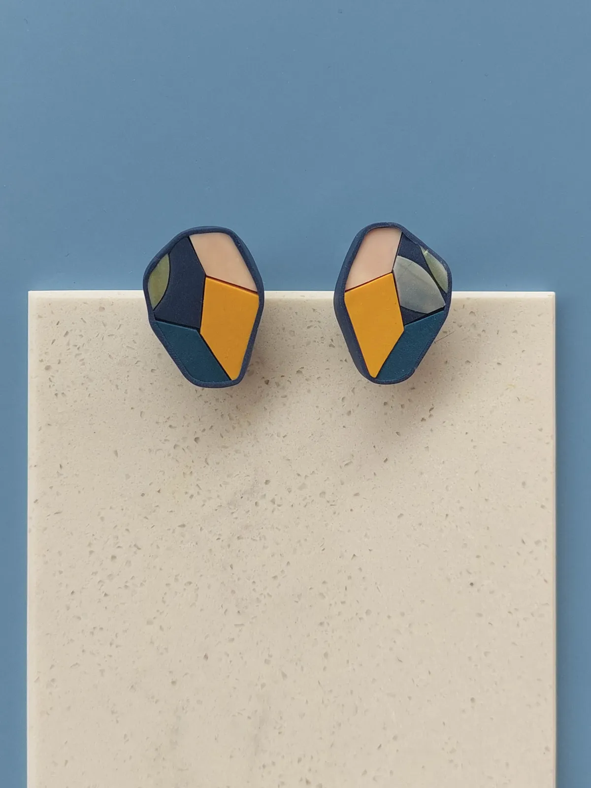 MOSAIC egyedi sötétkék és sárga fülbevaló