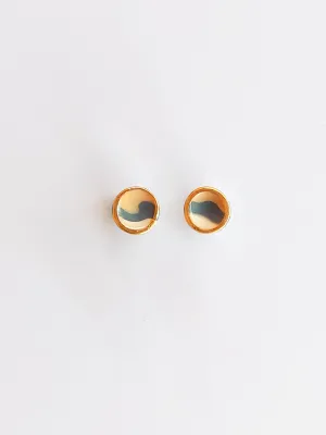 STRATA szürke sárga csíkos bedugós fülbevaló