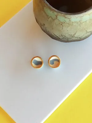 STRATA szürke sárga csíkos bedugós fülbevaló