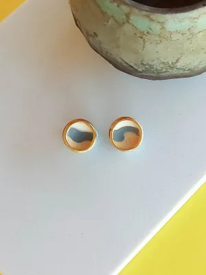 STRATA szürke sárga csíkos bedugós fülbevaló