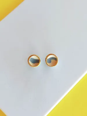 STRATA szürke sárga csíkos bedugós fülbevaló