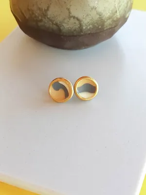 STRATA szürke sárga csíkos bedugós fülbevaló