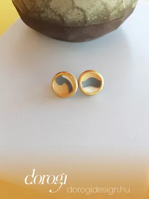 STRATA szürke sárga csíkos bedugós fülbevaló