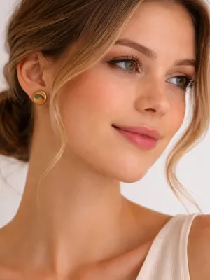 STRATA szürke sárga csíkos bedugós fülbevaló