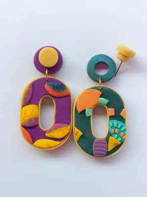 SWITCH 2 oldalas magenta és art deco fülbevaló