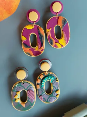 SWITCH 2 oldalas magenta és art deco fülbevaló