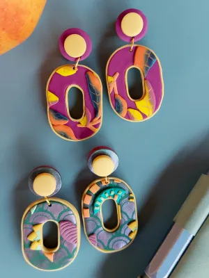 SWITCH 2 oldalas magenta és art deco fülbevaló