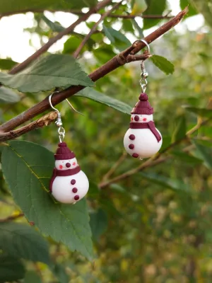 XMAS bordó sapkás hóember fülbevaló