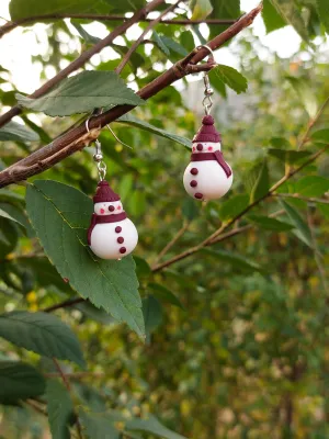 XMAS bordó sapkás hóember fülbevaló